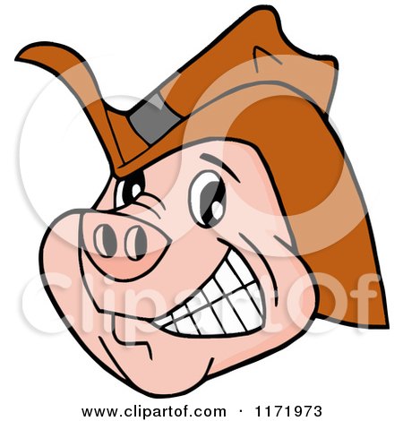 Cartoon of a Grinning Pig Wearing a Cowboy Hat - Royalty Free Vector Clipart by LaffToon