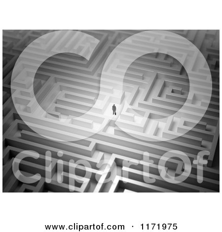 Clipart of a 3d Tiny Businessman in a Big Maze - Royalty Free CGI Illustration by Mopic