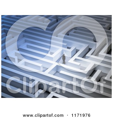 Clipart of a 3d Tiny Business Man in a Big Maze - Royalty Free CGI Illustration by Mopic