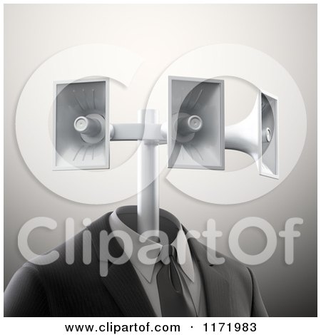 Clipart of a 3d Business Suit with Megaphone Speakers for a Head - Royalty Free CGI Illustration by Mopic
