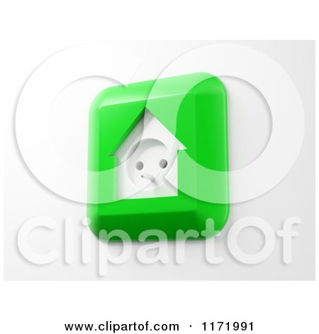 Clipart of a 3d Green House Shaped Electrical Socket, on White - Royalty Free CGI Illustration by Mopic