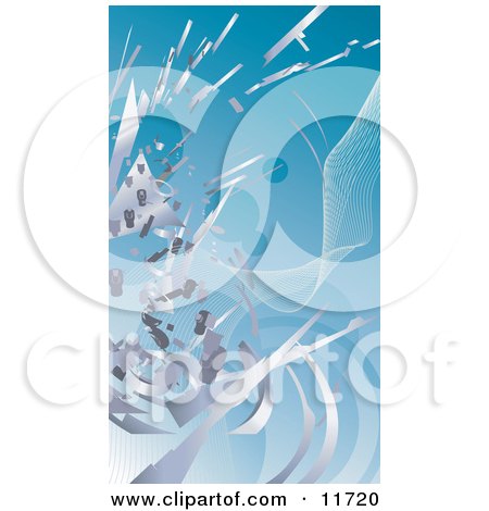 Silver Technology Scraps Exploding Over Blue Clipart Illustration by AtStockIllustration