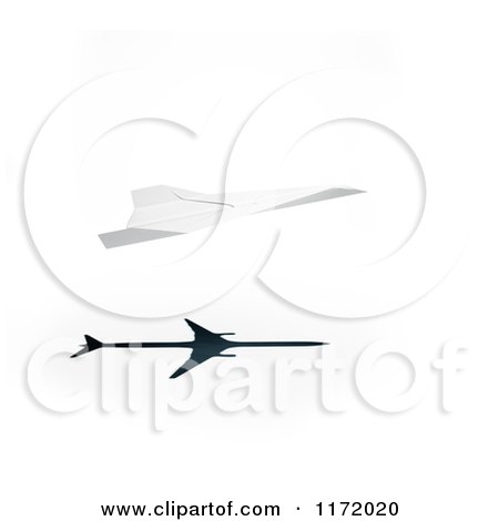 Clipart of a 3d Paper Plane with a Jetliner Shadow, on White - Royalty Free CGI Illustration by Mopic