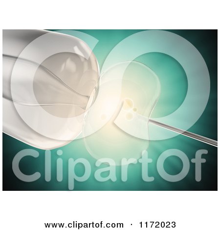 Clipart of a 3d in Vitro Fertilization Process over Green Rays - Royalty Free CGI Illustration by Mopic