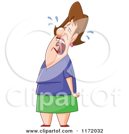Cartoon of a Brunette Woman Wailing and Crying - Royalty Free Vector Clipart by yayayoyo