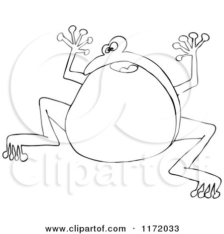 Cartoon of an Outlined Frightened Frog Jumping - Royalty Free Vector Clipart by djart