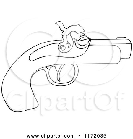 Cartoon of an Outlined Black Powder Pistol Gun - Royalty Free Vector Clipart by djart