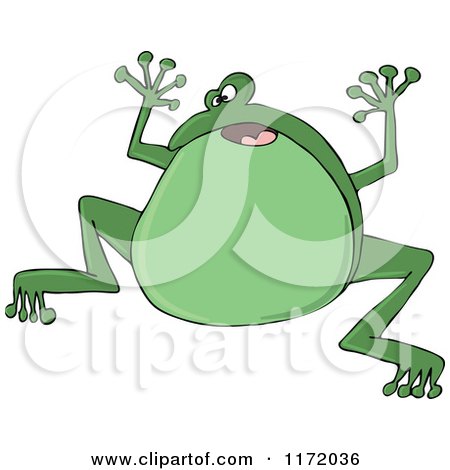 Cartoon of a Frightened Green Frog Jumping - Royalty Free Vector Clipart by djart