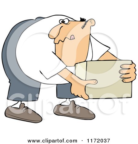 Cartoon of a Man Bending over and Picking up a Box - Royalty Free Vector Clipart by djart