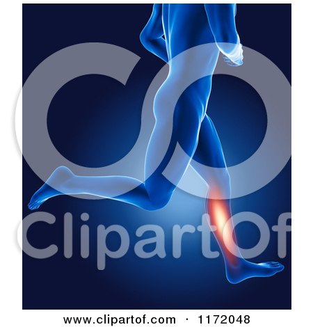 Clipart of a 3d Xray Man Running with Glowing Calf Pain - Royalty Free CGI Illustrationb by KJ Pargeter