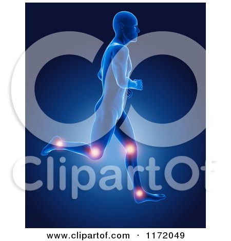 Clipart of a 3d Xray Man Running with Glowing Joints - Royalty Free CGI Illustrationb by KJ Pargeter