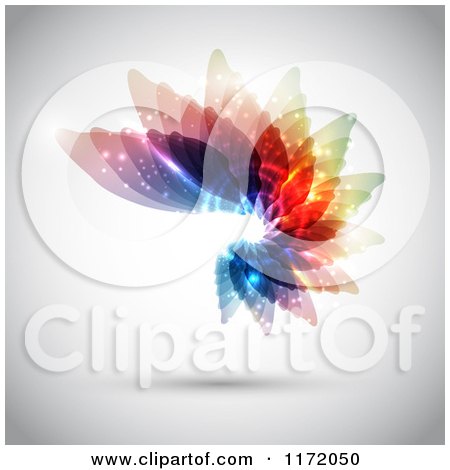 Cartoon of an Abstract Colorful Wing Spiral on Gray - Royalty Free Vector Clipart by KJ Pargeter