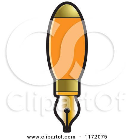 Clipart of an Orange and Gold Fountain Pen - Royalty Free Vector Illustration by Lal Perera