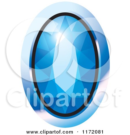 Clipart of an Oval Blue Diamond or Gemstone with a Frame - Royalty Free Vector Illustration by Lal Perera