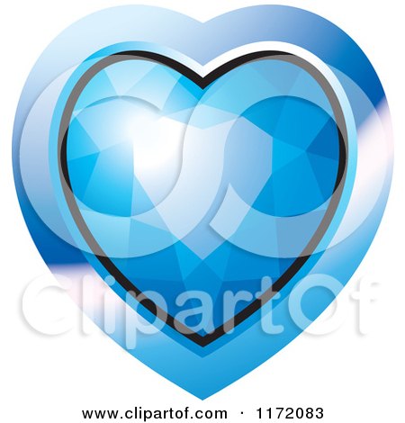 Clipart of a Heart Shaped Blue Diamond or Gemstone with a Frame - Royalty Free Vector Illustration by Lal Perera