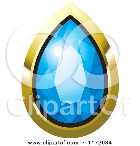 Clipart of a Tear Drop Blue Diamond or Gemstone with a Gold Frame - Royalty Free Vector Illustration by Lal Perera