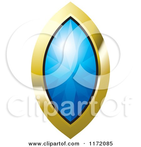 Clipart of a Long Blue Diamond or Gemstone with a Gold Frame - Royalty Free Vector Illustration by Lal Perera