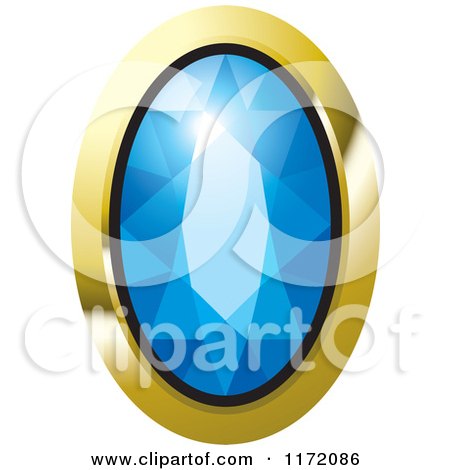 Clipart of an Oval Blue Diamond or Gemstone with a Gold Frame - Royalty Free Vector Illustration by Lal Perera