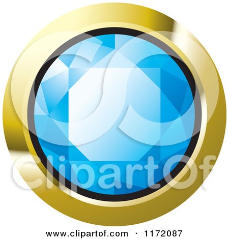 Clipart of a Round Blue Diamond or Gemstone with a Gold Frame - Royalty Free Vector Illustration by Lal Perera