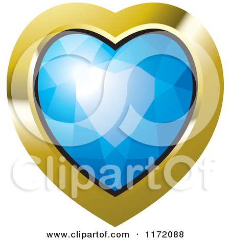 Clipart of a Heart Blue Diamond or Gemstone with a Gold Frame - Royalty Free Vector Illustration by Lal Perera