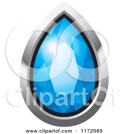 Clipart of a Tear Drop Blue Diamond or Gemstone with a Silver Frame - Royalty Free Vector Illustration by Lal Perera