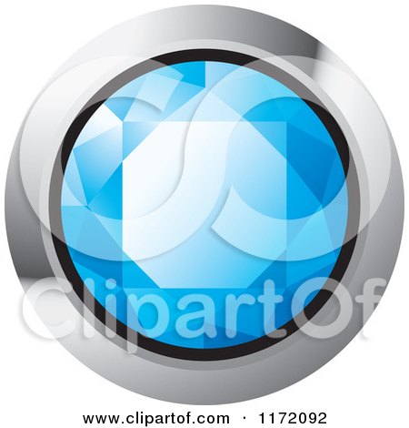 Clipart of a Round Blue Diamond or Gemstone with a Silver Frame - Royalty Free Vector Illustration by Lal Perera
