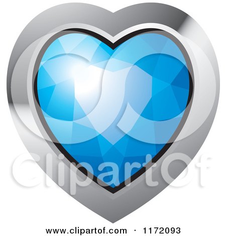 Clipart of a Heart Blue Diamond or Gemstone with a Silver Frame - Royalty Free Vector Illustration by Lal Perera