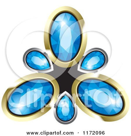 Clipart of a Blue Diamond Pendant with Chrome and Gold Framing - Royalty Free Vector Illustration by Lal Perera