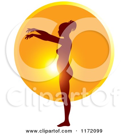 Clipart of a Pregnant Woman Silhouetted Against the Sun Showing the Growth of Her Belly 2 - Royalty Free Vector Illustration by Lal Perera