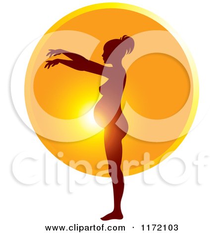 Clipart of a Pregnant Woman Silhouetted Against the Sun Showing the Growth of Her Belly 6 - Royalty Free Vector Illustration by Lal Perera