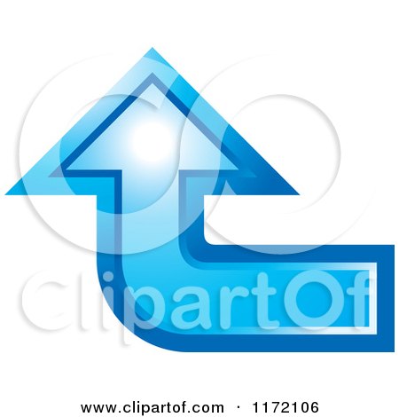 Clipart of a Blue Arrow Curved and Pointing up - Royalty Free Vector Illustration by Lal Perera
