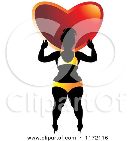 Clipart of a Chubby Woman in a Yellow Bikini with a Heart on Her Shoulder - Royalty Free Vector Illustration by Lal Perera