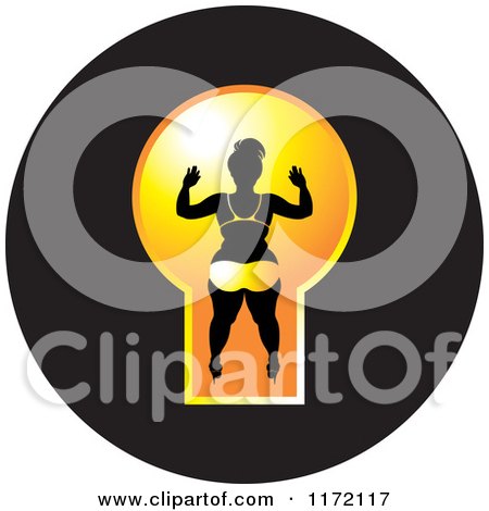 Clipart of a Chubby Woman in a Yellow Bikini Through a Key Hole - Royalty Free Vector Illustration by Lal Perera