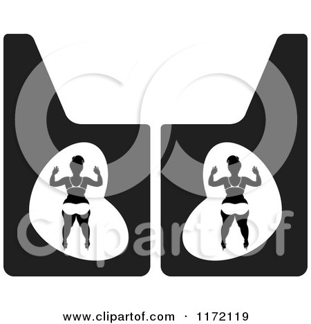 Clipart of a Chubby Woman in a Bikini on Vehicle Mud Flaps - Royalty Free Vector Illustration by Lal Perera