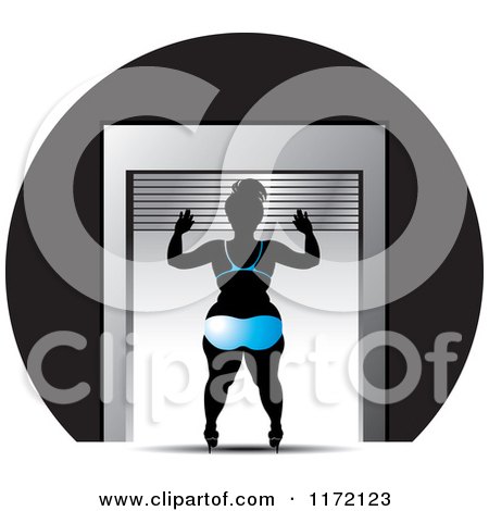 Clipart of a Chubby Woman Opening a Roller Storage Unit Door in a Bikini - Royalty Free Vector Illustration by Lal Perera