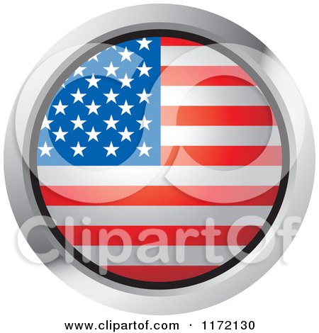 Clipart of a Round American Flag Icon with a Silver Frame - Royalty Free Vector Illustration by Lal Perera