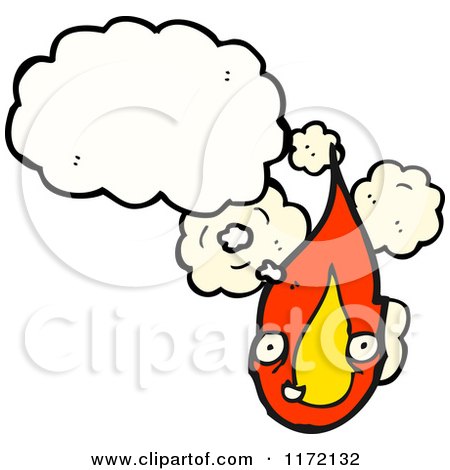 Cartoon of a Flame Character Thinking Beside Blank Thought Cloud - Royalty Free Vector Illustration by lineartestpilot