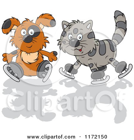 Cartoon of a Dog and Cat Ice Skating - Royalty Free Vector Clipart by Alex Bannykh