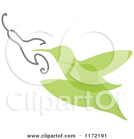 Clipart of a Green Abstract Hummingbird and Flower - Royalty Free Vector Illustration by elena