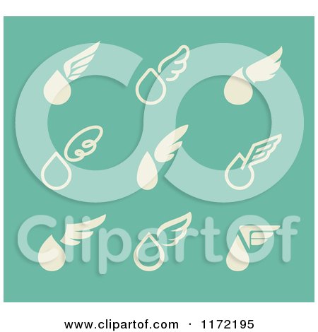 Clipart of Beige Droplets and Wings on Turquoise - Royalty Free Vector Illustration by elena