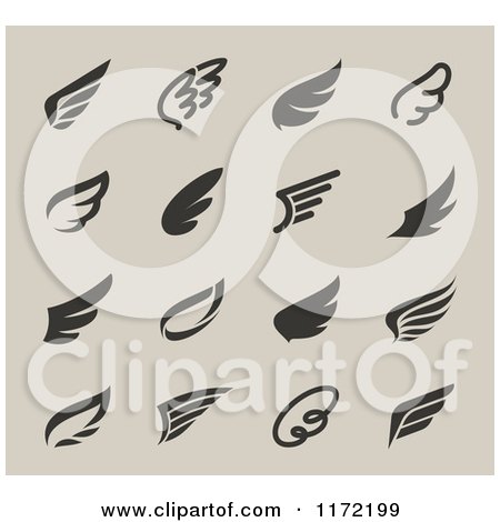 Clipart of Dark Gray Wings on Beige - Royalty Free Vector Illustration by elena