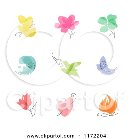 Clipart of a Colorful Flower Plant Butterfly and Bird Nature Designs - Royalty Free Vector Illustration by elena