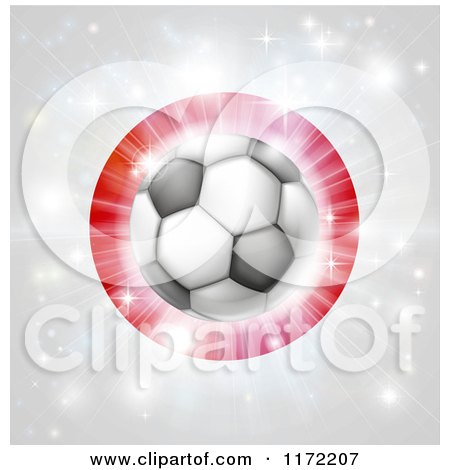 Clipart of a Soccer Ball over a Japanese Flag with Fireworks - Royalty Free Vector Illustration by AtStockIllustration