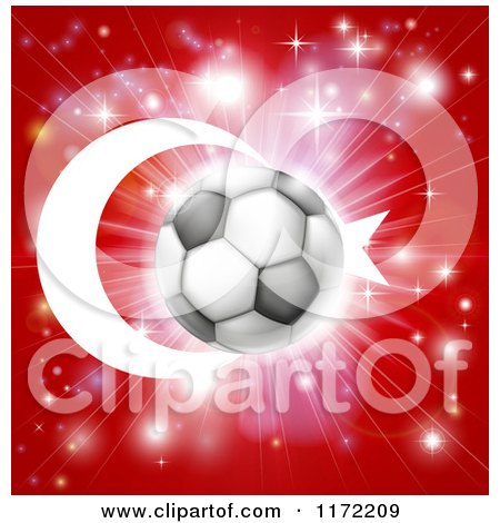 Clipart of a Soccer Ball over a Turkey Flag with Fireworks - Royalty Free Vector Illustration by AtStockIllustration