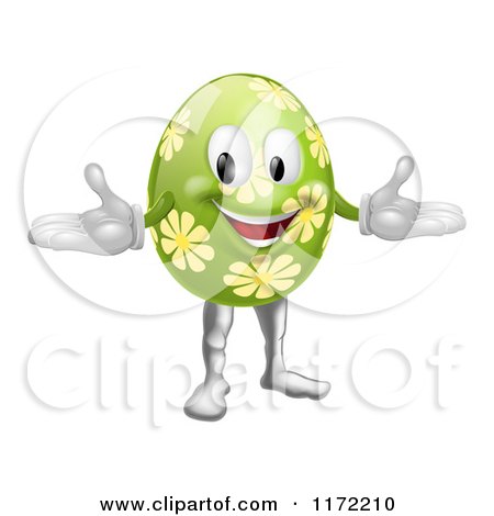 Cartoon of a Welcoming Floral Green Easter Egg Mascot - Royalty Free Vector Clipart by AtStockIllustration