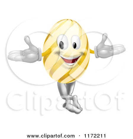 Cartoon of a Happy Striped Yellow Easter Egg Mascot - Royalty Free Vector Clipart by AtStockIllustration