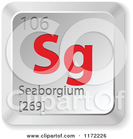 Clipart of a 3d Red and Silver Seaborgium Chemical Element Keyboard Button - Royalty Free Vector Illustration by Andrei Marincas