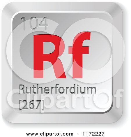 Clipart of a 3d Red and Silver Rutherfordium Chemical Element Keyboard Button - Royalty Free Vector Illustration by Andrei Marincas