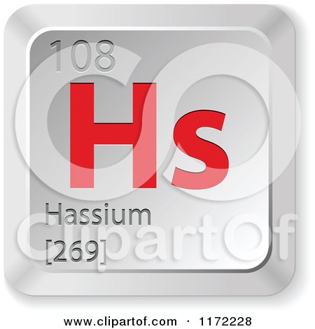 Clipart of a 3d Red and Silver Hassium Chemical Element Keyboard Button - Royalty Free Vector Illustration by Andrei Marincas