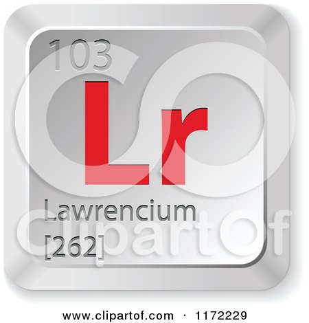Clipart of a 3d Red and Silver Lawrencium Chemical Element Keyboard Button - Royalty Free Vector Illustration by Andrei Marincas